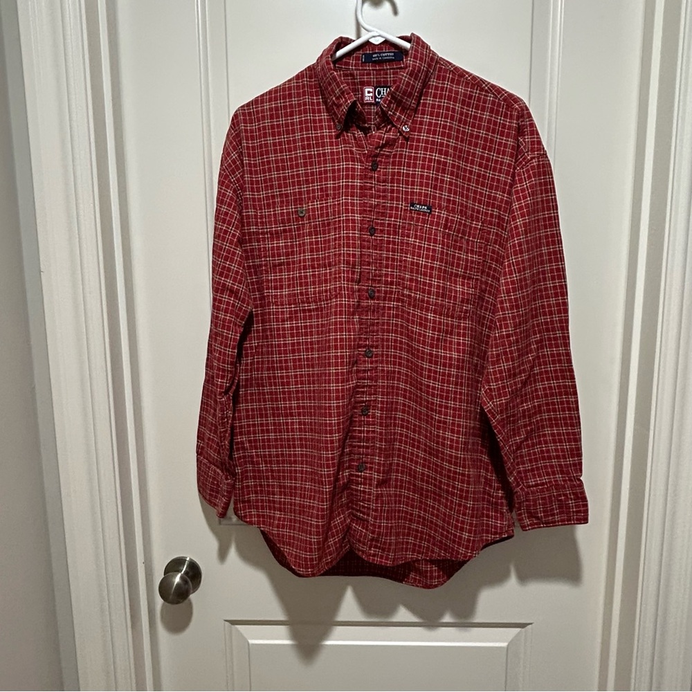 Ralph Lauren Chaps Red plaid Men's Shirt size M. Button
Down 100% cotton.